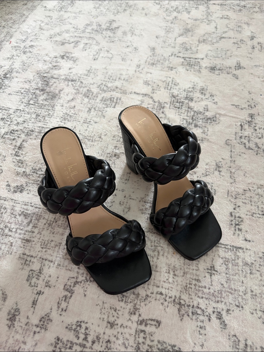 Woven Double-Strap Black Heeled Sandals